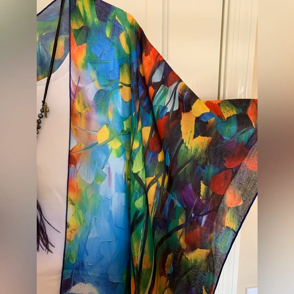 NWT Museum Art Ruana Rhuana Kimono Cover-Up OS “Walking in the Rain” - Picture 7 of 10